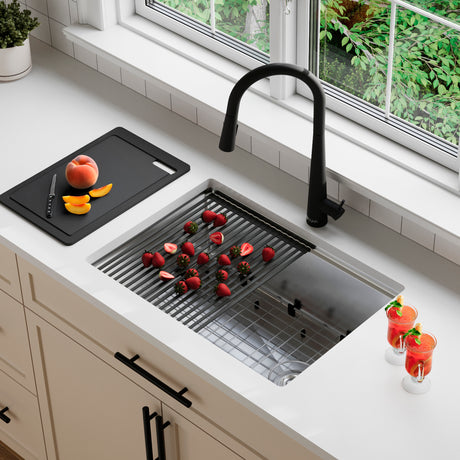 Undermount 25 inch Single Bowl Workstation Kitchen Sink with Accessories