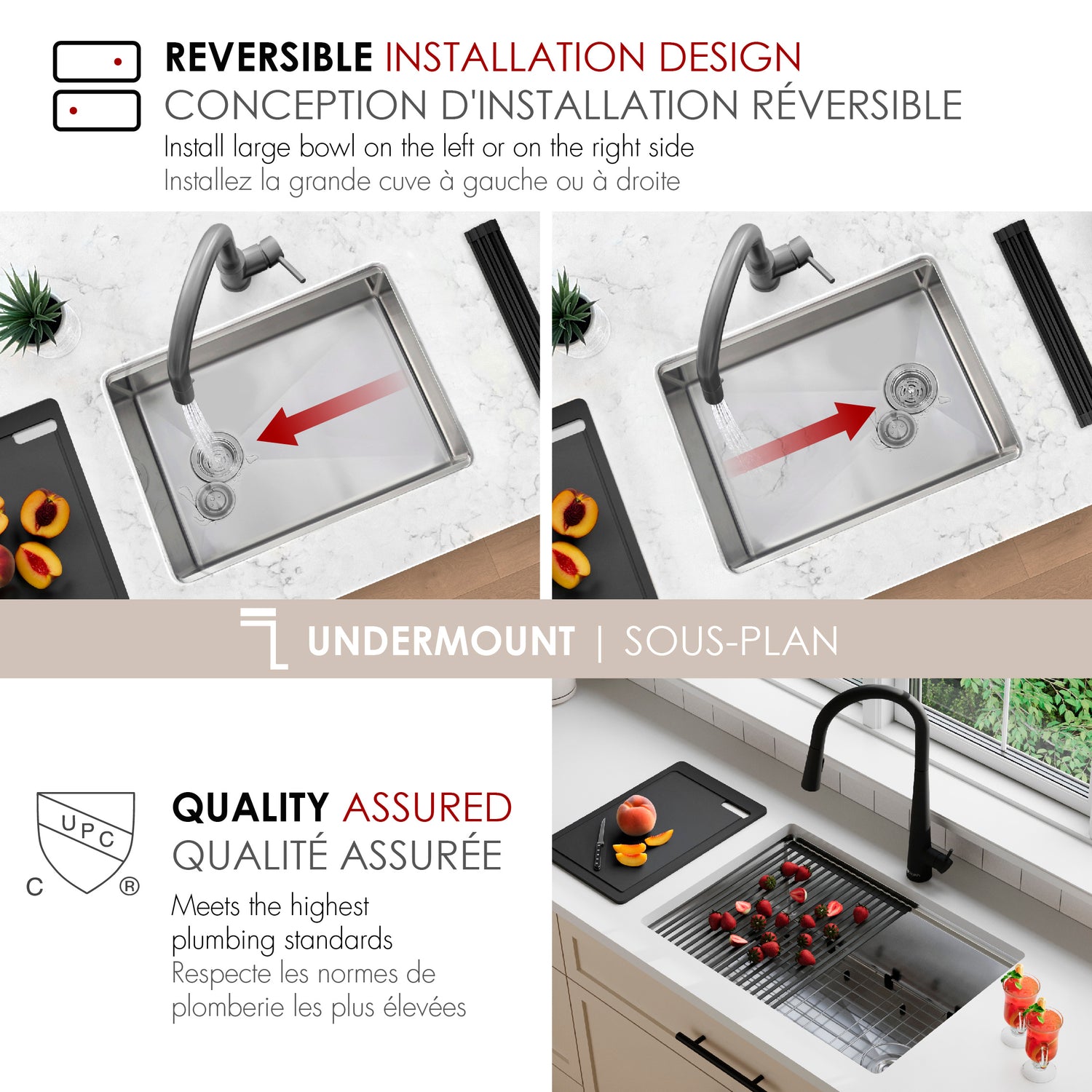 Undermount 25 inch Single Bowl Workstation Kitchen Sink with Accessories