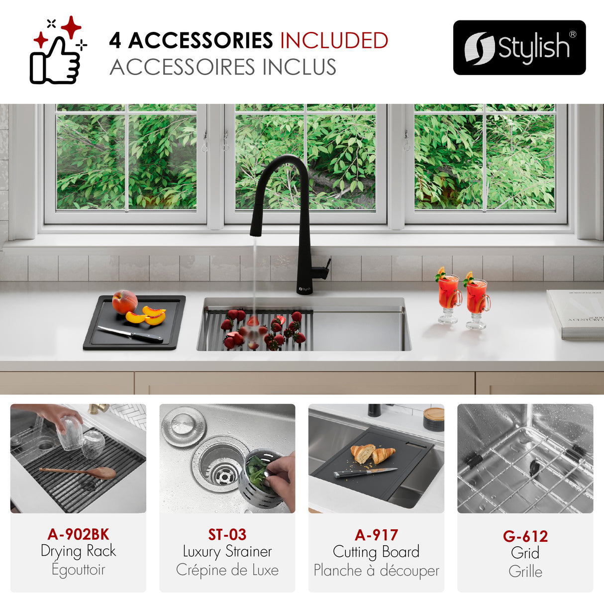 Undermount 25 inch Single Bowl Workstation Kitchen Sink with Accessories