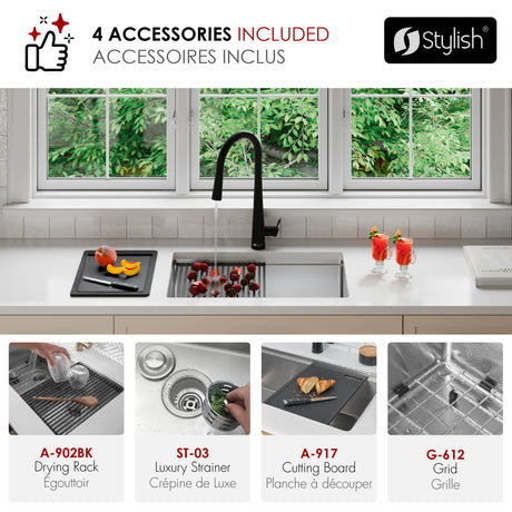 Undermount 25 inch Single Bowl Workstation Kitchen Sink with Accessories