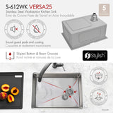 Undermount 25 inch Single Bowl Workstation Kitchen Sink with Accessories