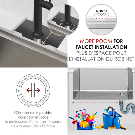 Undermount 25 inch Single Bowl Workstation Kitchen Sink with Accessories