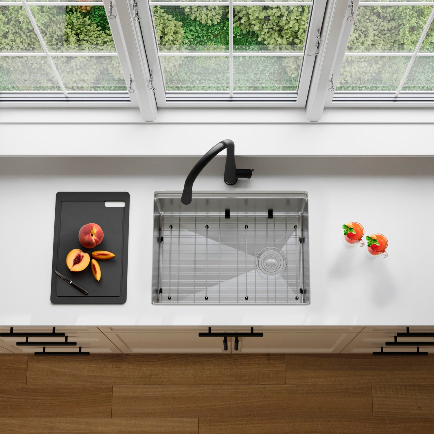 Undermount 25 inch Single Bowl Workstation Kitchen Sink with Accessories