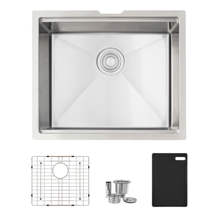 Undermount 22 inch Single Bowl Workstation Kitchen Sink with Cutting Board