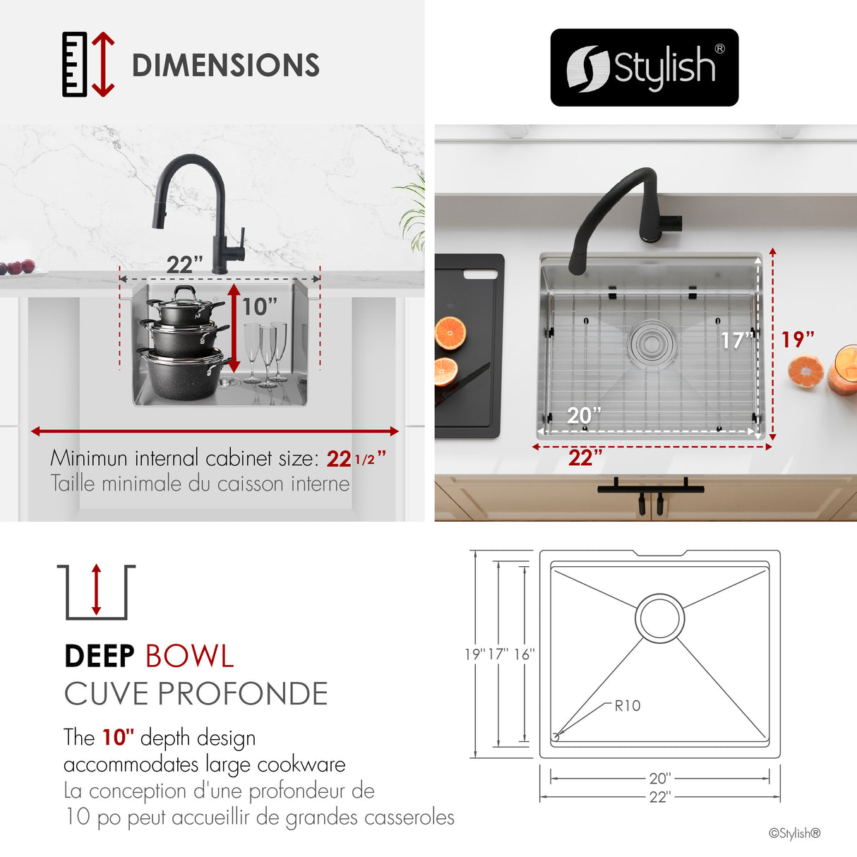 Undermount 22 inch Single Bowl Workstation Kitchen Sink with Cutting Board
