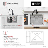 Undermount 22 inch Single Bowl Workstation Kitchen Sink with Cutting Board