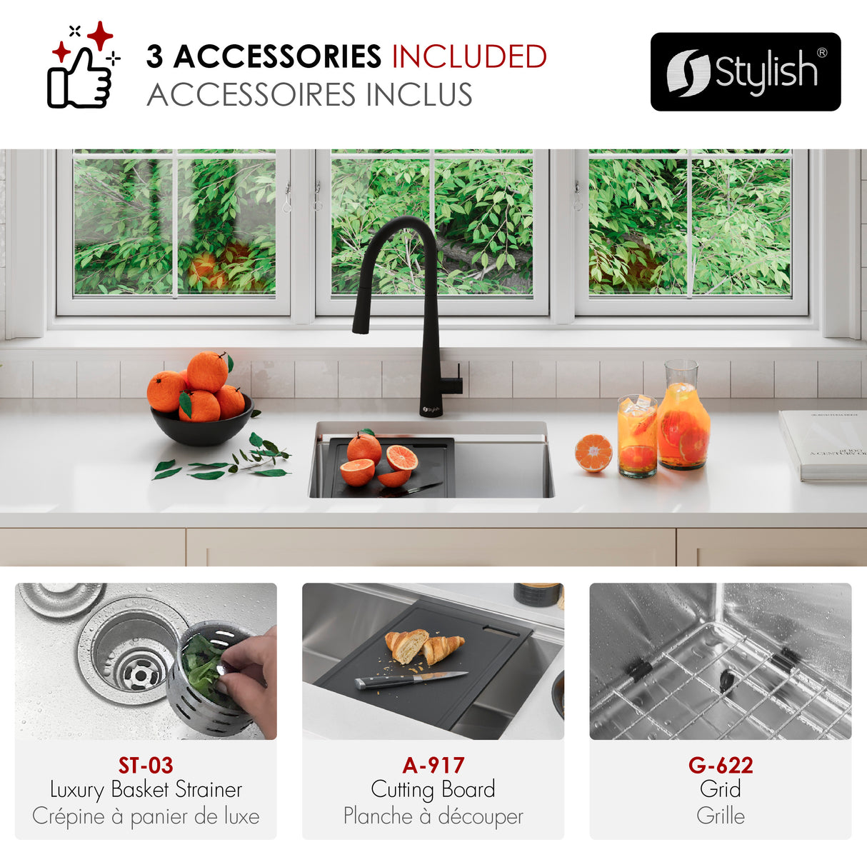 Undermount 22 inch Single Bowl Workstation Kitchen Sink with Cutting Board