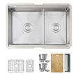 Undermount 25 inch Double Bowl Workstation Kitchen Sink with Accessories