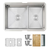 Undermount 25 inch Double Bowl Workstation Kitchen Sink with Accessories