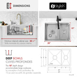 Undermount 25 inch Double Bowl Workstation Kitchen Sink with Accessories