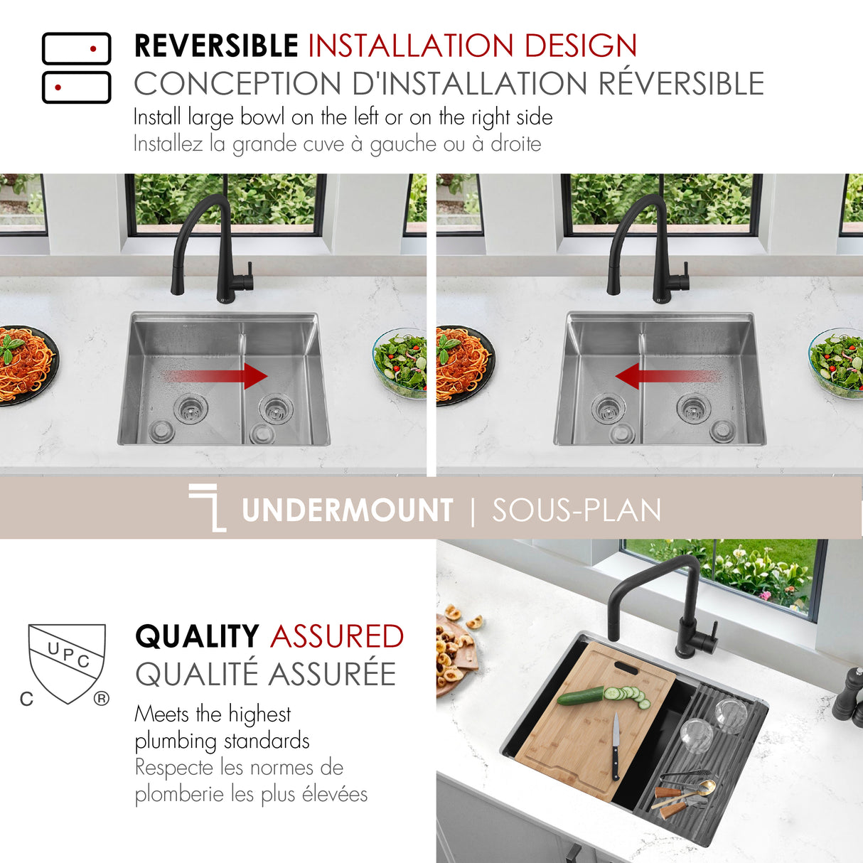 Undermount 25 inch Double Bowl Workstation Kitchen Sink with Accessories