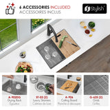Undermount 25 inch Double Bowl Workstation Kitchen Sink with Accessories