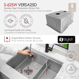 Undermount 25 inch Double Bowl Workstation Kitchen Sink with Accessories