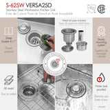 Undermount 25 inch Double Bowl Workstation Kitchen Sink with Accessories