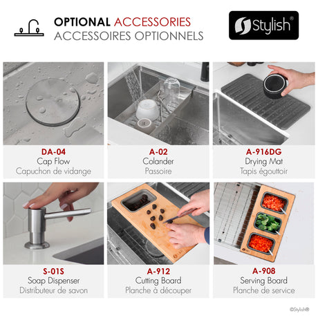 Undermount 25 inch Double Bowl Workstation Kitchen Sink with Accessories
