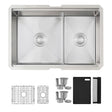 Undermount 25 inch Double Bowl Workstation Kitchen Sink with Accessories