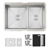 Undermount 25 inch Double Bowl Workstation Kitchen Sink with Accessories