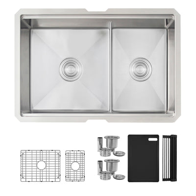 Undermount 25 inch Double Bowl Workstation Kitchen Sink with Accessories