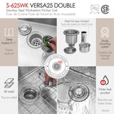 Undermount 25 inch Double Bowl Workstation Kitchen Sink with Accessories