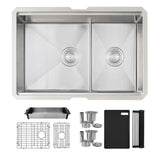 Undermount 28 inch double bowl 60/40 Workstation kitchen sink with Accessories