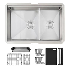 Undermount 28 inch double bowl 60/40 Workstation kitchen sink with Accessories