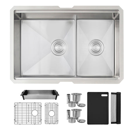Undermount 28 inch double bowl 60/40 Workstation kitchen sink with Accessories