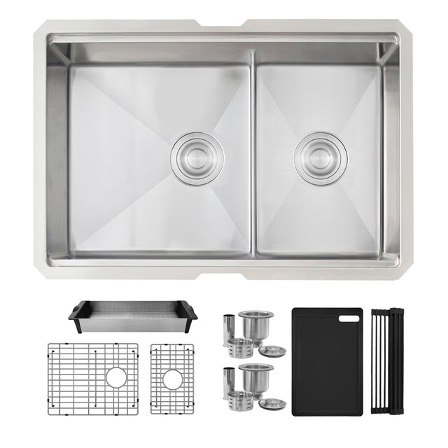 Undermount 28 inch double bowl 60/40 Workstation kitchen sink with Accessories
