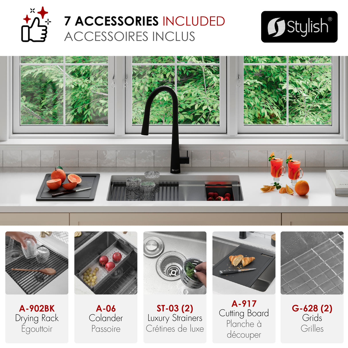 Undermount 28 inch double bowl 60/40 Workstation kitchen sink with Accessories