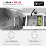 Undermount 28 inch double bowl 60/40 Workstation kitchen sink with Accessories