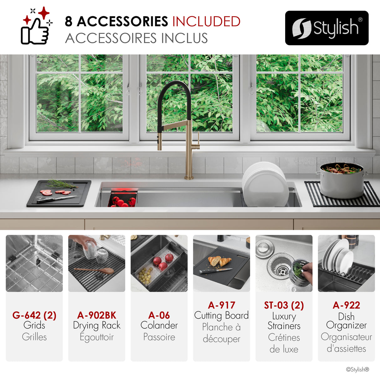 Undermount 42 inch Double Bowl 70/30 Workstation Kitchen Sink with Accessories