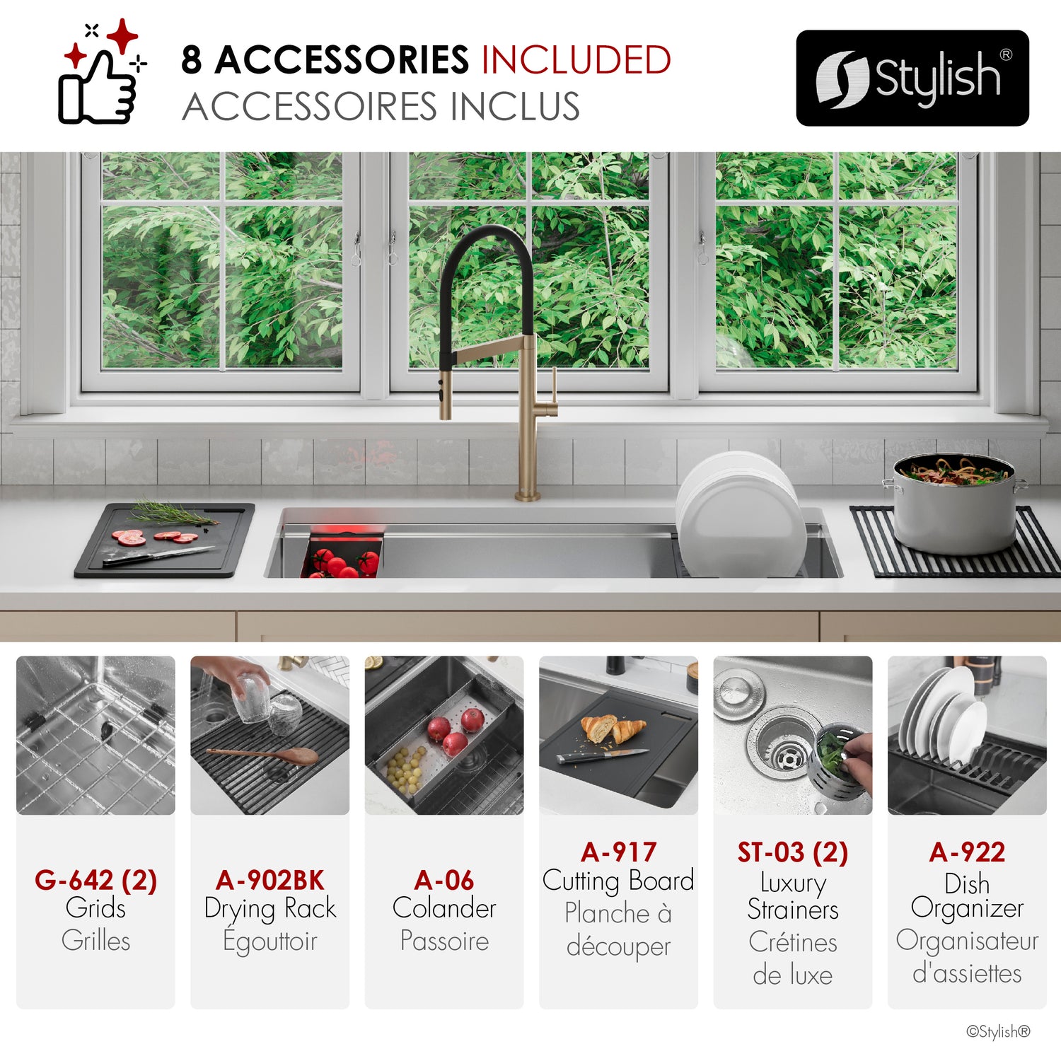 Undermount 42 inch Double Bowl 70/30 Workstation Kitchen Sink with Accessories