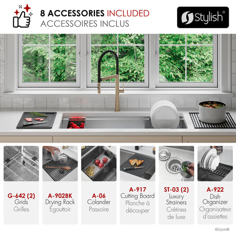 Undermount 42 inch Double Bowl 70/30 Workstation Kitchen Sink with Accessories