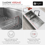 Undermount 42 inch Double Bowl 70/30 Workstation Kitchen Sink with Accessories