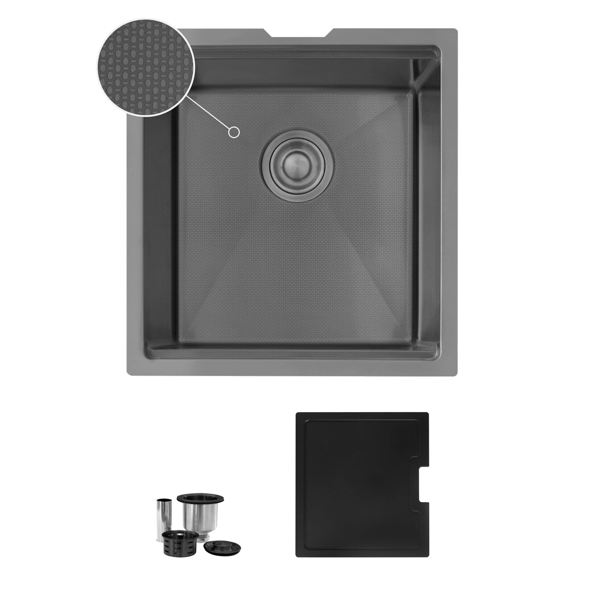 Undermount 20 inch Workstation Single Bowl Kitchen Sink with Dura-Tek finish and Accessories