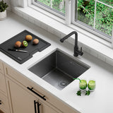 Undermount 20 inch Workstation Single Bowl Kitchen Sink with Dura-Tek finish and Accessories
