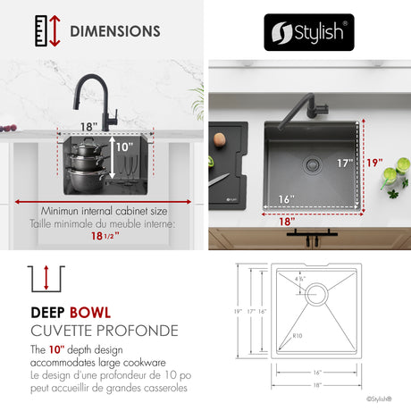 Undermount 20 inch Workstation Single Bowl Kitchen Sink with Dura-Tek finish and Accessories