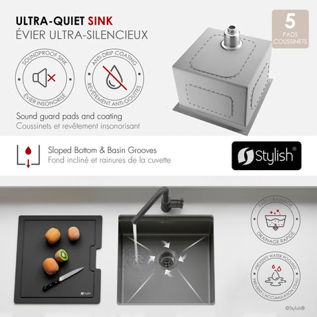 Undermount 20 inch Workstation Single Bowl Kitchen Sink with Dura-Tek finish and Accessories
