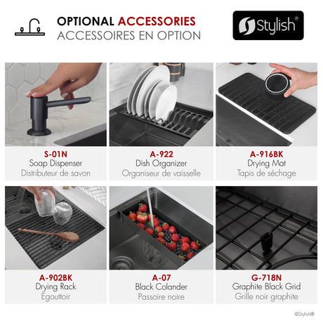 Undermount 20 inch Workstation Single Bowl Kitchen Sink with Dura-Tek finish and Accessories