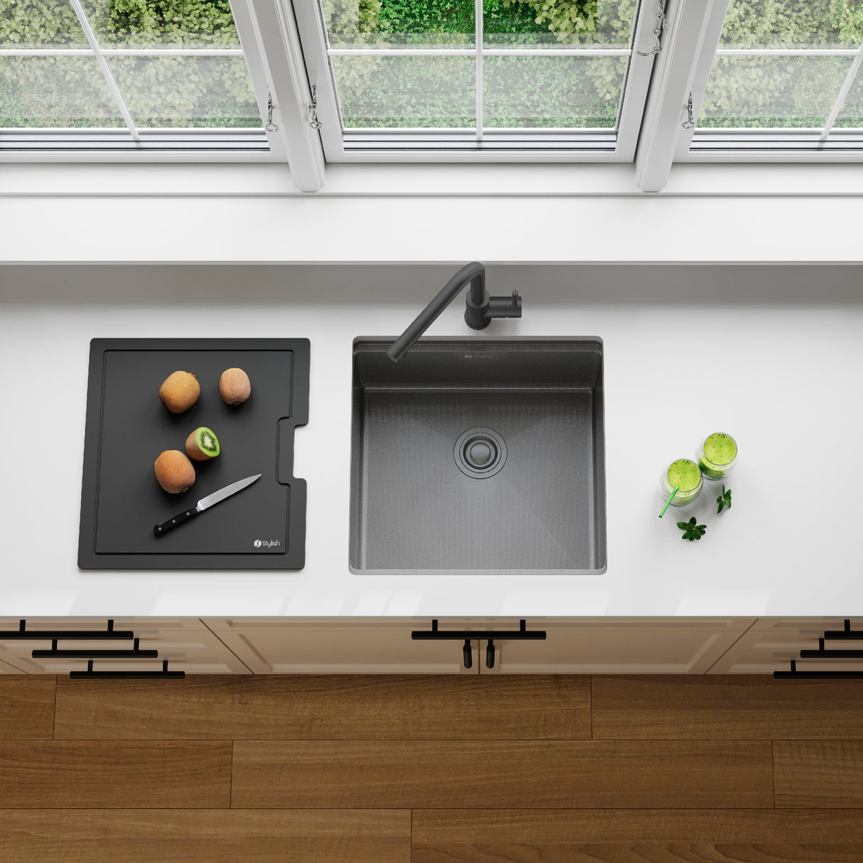 Undermount 20 inch Workstation Single Bowl Kitchen Sink with Dura-Tek finish and Accessories