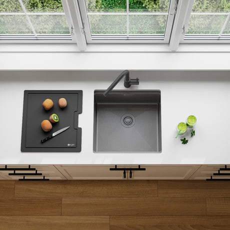 Undermount 20 inch Workstation Single Bowl Kitchen Sink with Dura-Tek finish and Accessories