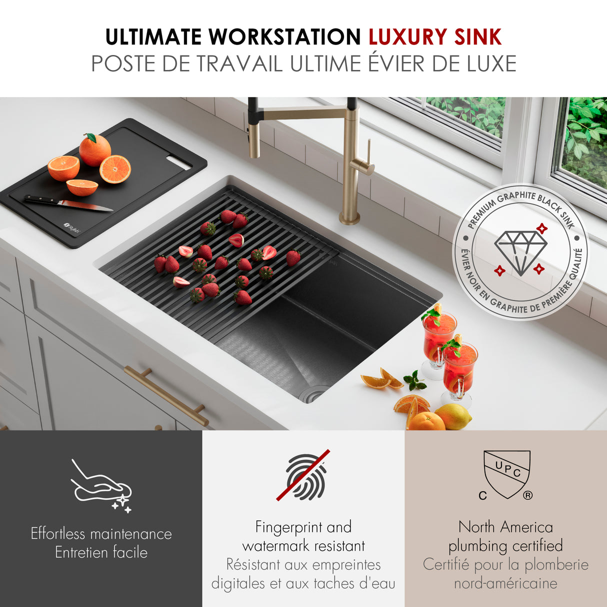 Undermount 27 inch Workstation Single Bowl Kitchen Sink with Dura-Tek finish and Accessories