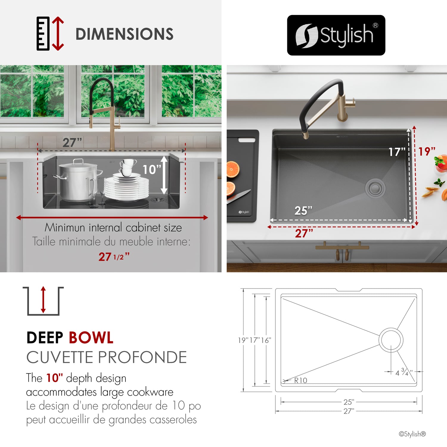 Undermount 27 inch Workstation Single Bowl Kitchen Sink with Dura-Tek finish and Accessories