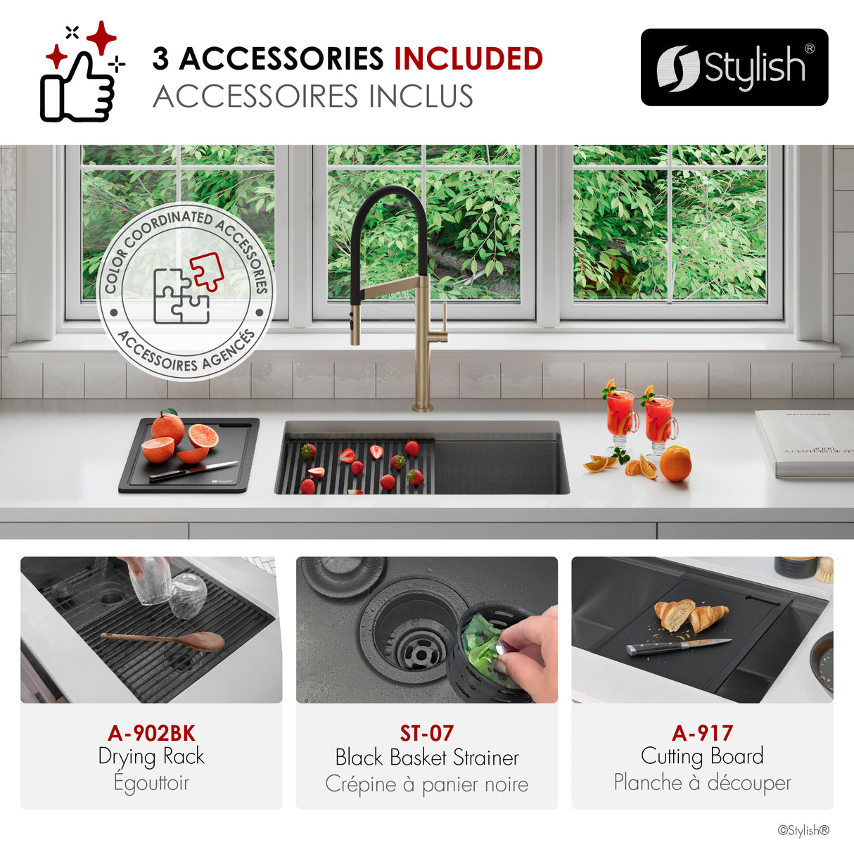 Undermount 27 inch Workstation Single Bowl Kitchen Sink with Dura-Tek finish and Accessories