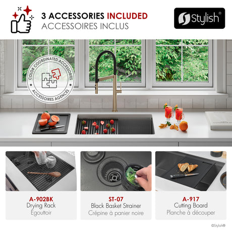 Undermount 27 inch Workstation Single Bowl Kitchen Sink with Dura-Tek finish and Accessories