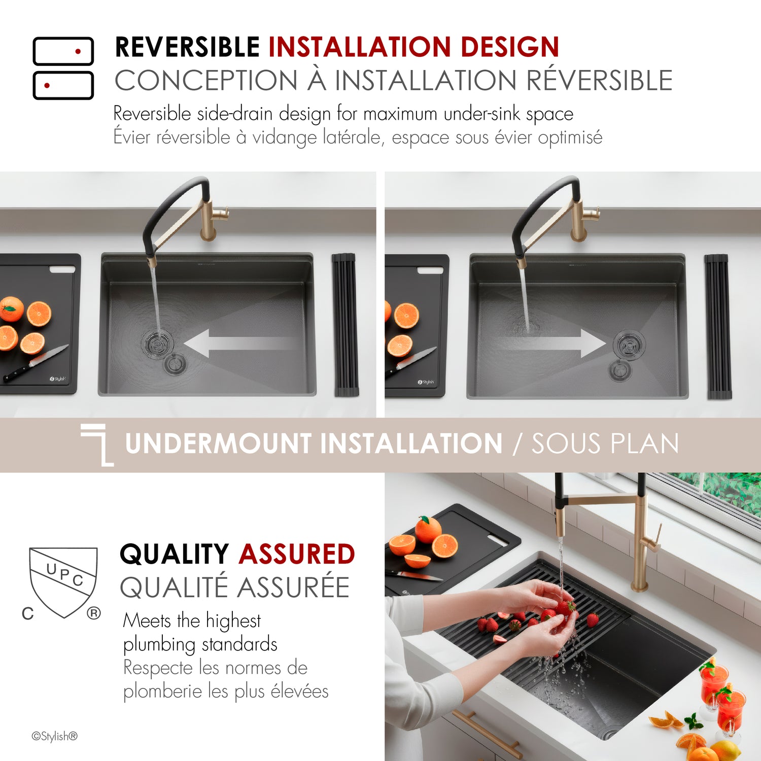 Undermount 27 inch Workstation Single Bowl Kitchen Sink with Dura-Tek finish and Accessories