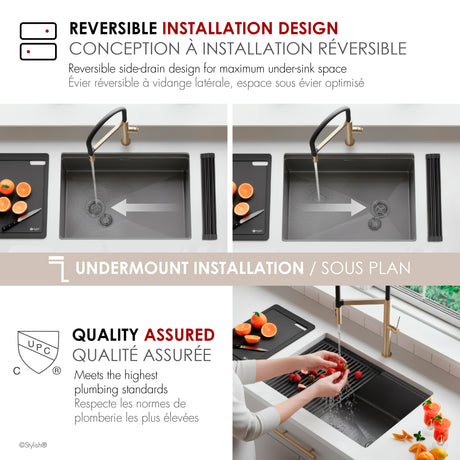 Undermount 27 inch Workstation Single Bowl Kitchen Sink with Dura-Tek finish and Accessories