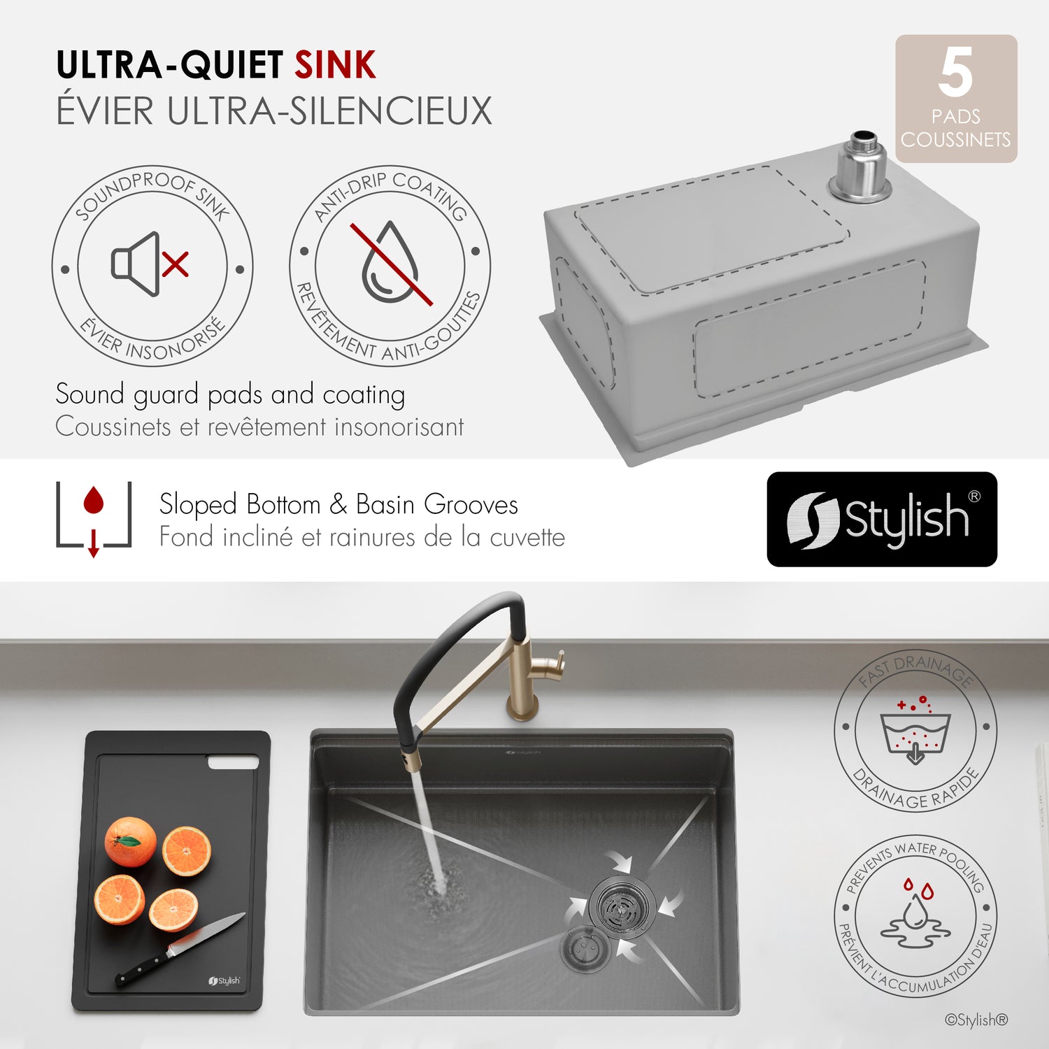 Undermount 27 inch Workstation Single Bowl Kitchen Sink with Dura-Tek finish and Accessories