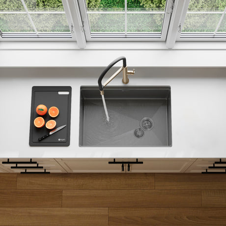 Undermount 27 inch Workstation Single Bowl Kitchen Sink with Dura-Tek finish and Accessories