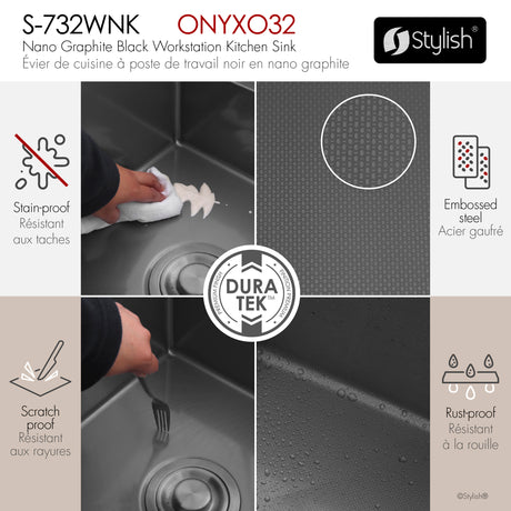 Undermount 32 inch Workstation 50/50 Double Bowl Kitchen Sink with Dura-Tek finish and Accessories