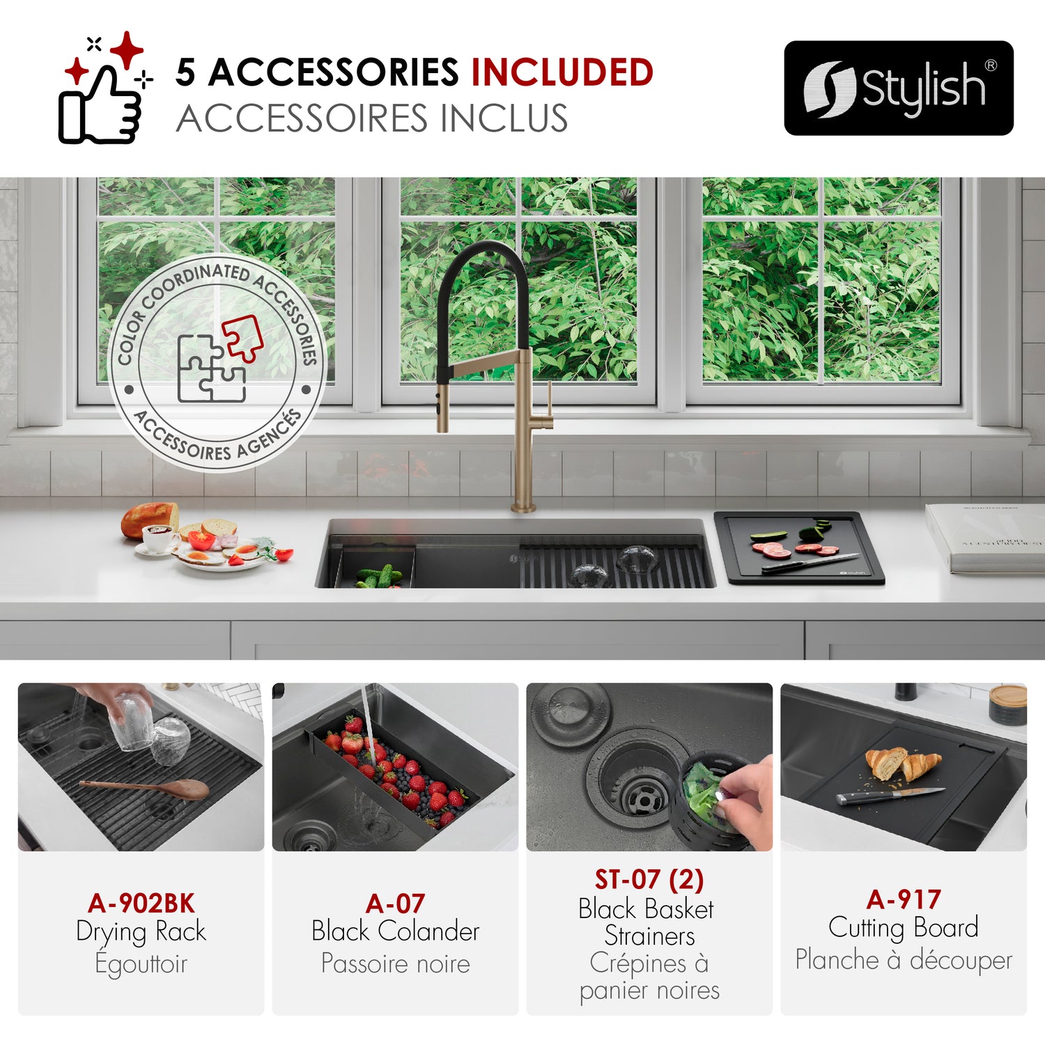 Undermount 32 inch Workstation 50/50 Double Bowl Kitchen Sink with Dura-Tek finish and Accessories